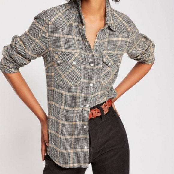 Free People Tops - EUC free people houndstooth western blouse